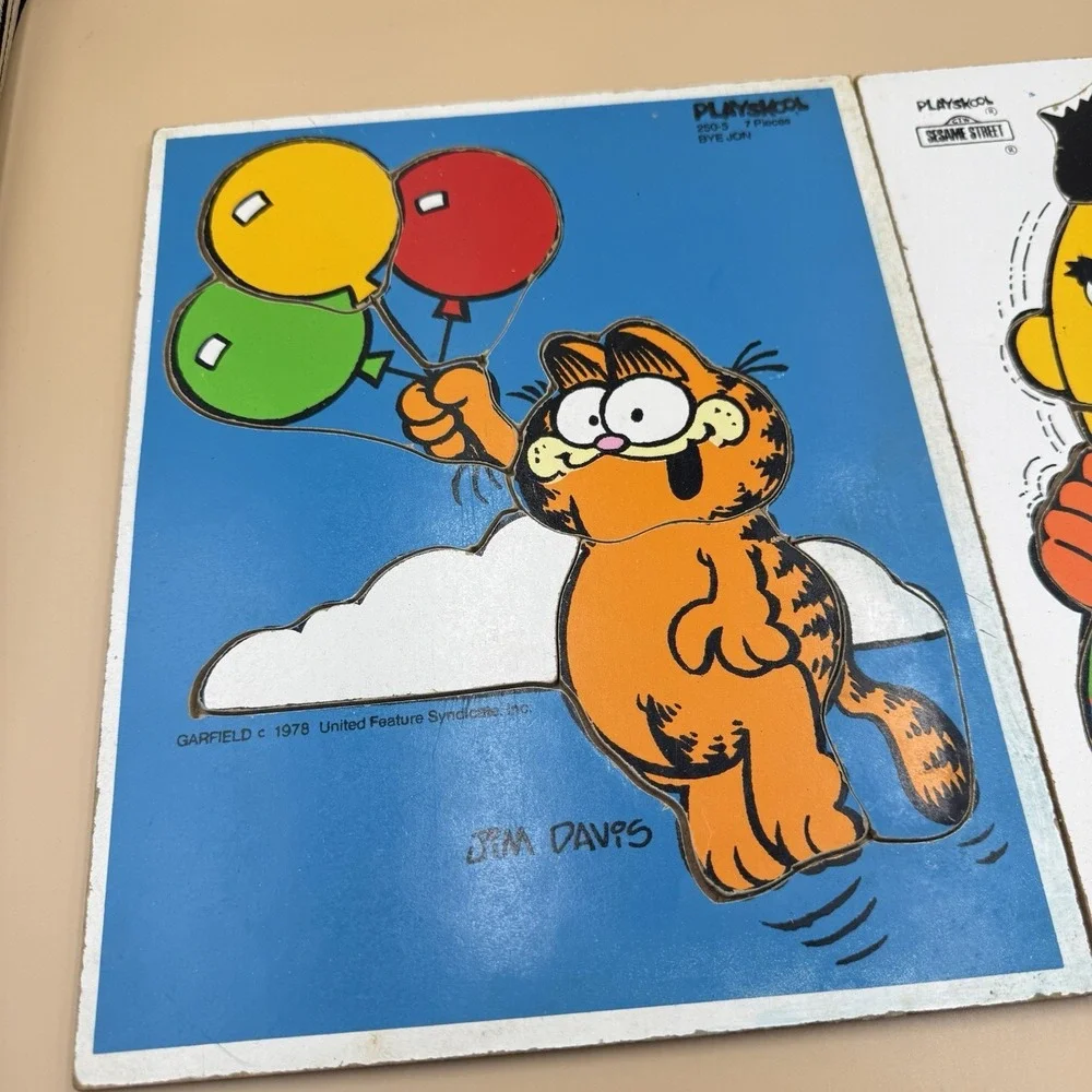 Playskool Wooden Puzzles Lot of 2 Garfield Bert & Ernie 1970s Retro Collectible